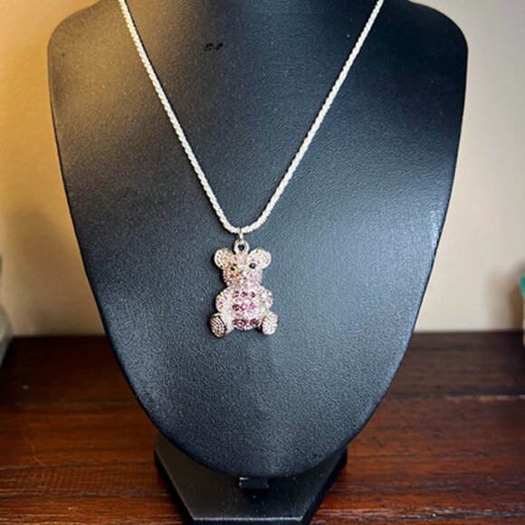 Silver-toned Teddy Bear Purple Crystal Charm Pendant | Necklace - NWOT - Picture 1 of 3